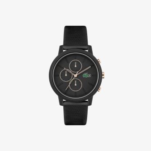 Lacoste 12.12 Chrono Black and Carnation Gold Silikoni Mustat | ZAI-520189