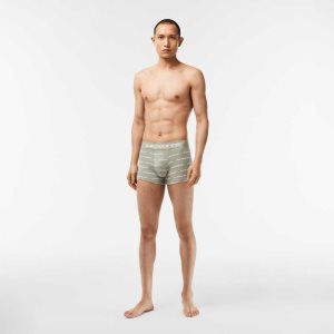 Lacoste 3-Pack Contrast Vyötärö Trunks Khaki Vihreä Harmaat Valkoinen | YKB-518749