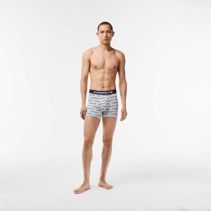 Lacoste 3-Pack Logo Print Jersey Boxers Harmaat Laivastonsininen Sininen | CRU-325891