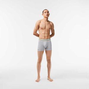 Lacoste 3-Pack Logo Print Jersey Boxers Khaki Vihreä Harmaat Valkoinen | FBZ-768134