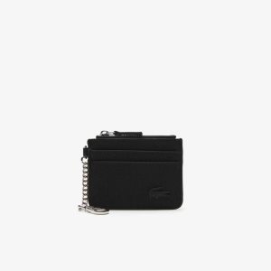 Lacoste 4 Slot Zipped Card Holder Mustat | AOX-706423