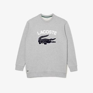 Lacoste Big Fit Crocodile Print Crew Neck Harmaat | CTQ-253678