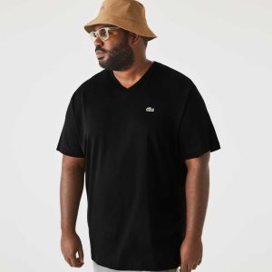 Lacoste Big Fit V-Neck Jersey Mustat | CMS-371085