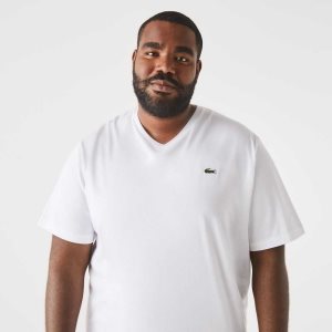 Lacoste Big Fit V-Neck Jersey Valkoinen | KBQ-590364