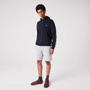 Lacoste Branded Bands Zippered Fleece Hoodie Laivastonsininen Sininen | CES-376942