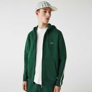 Lacoste Branded Bands Zippered Fleece Hoodie Vihreä | XVO-527640