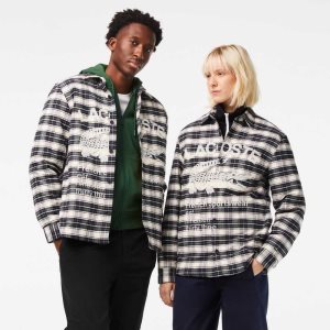 Lacoste Branded Check Print Overshirt Valkoinen Mustat Sininen | JQP-182096