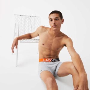 Lacoste Branded Vyötärö Bokserin Brief Three-Pack Tummanharmaat Khaki Vihreä Harmaat | YOE-016934