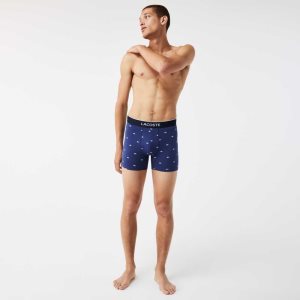 Lacoste Branded Vyötärö Long Stretch Puuvilla Bokserin Brief 3-Pack Laivastonsininen Sininen Harmaat Punainen | WIP-589371