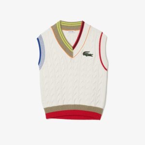 Lacoste Cable Knit Vest Valkoinen | USQ-864271