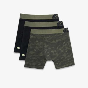 Lacoste Camouflage Print Bokserin Brief 3-Pack Khaki Vihreä Mustat | MHP-987163