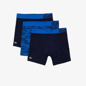 Lacoste Camouflage Print Bokserin Brief 3-Pack Sininen Laivastonsininen Sininen | RSA-926145