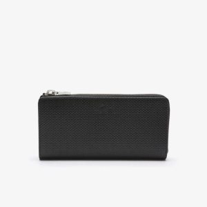 Lacoste Chantaco Zippered Matte Pique Nahkaiset Wallet Mustat | WMI-602154