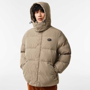 Lacoste Check Print Vesi-Repellent Twill Pehmustettu Beige Laivastonsininen Sininen Valkoinen Khaki Vihreä | XPW-386954
