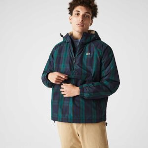 Lacoste Checkered Tikattu Pullover Windbreaker Vihreä Laivastonsininen Sininen Mustat | RBQ-245307