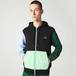 Lacoste Classic Fit Color-Block Hupullinen Zip Mustat Vihreä Sininen Vaaleanvihreä | MFA-068594