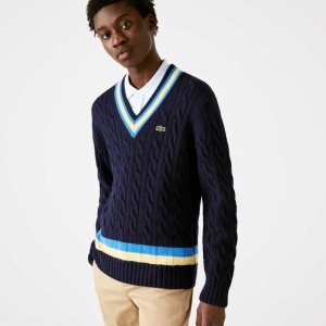 Lacoste Classic Fit Contrast Raidallinen Villa Laivastonsininen Sininen Keltainen Sininen | GVR-243197