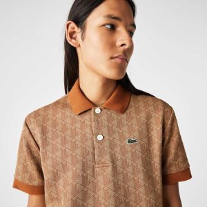Lacoste Classic Fit Monogram Print Beige Ruskea | ABH-457293