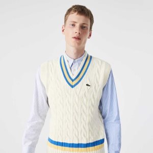 Lacoste Classic Fit Villa Vest Valkoinen Keltainen Sininen | QWV-374689
