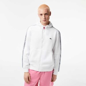 Lacoste Classic Fit Zipped Hoodie with Brand Stripes Valkoinen | LNM-615039