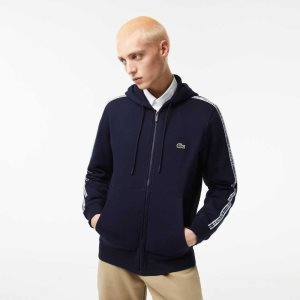 Lacoste Classic Fit Zipped Hoodie with Brand Stripes Laivastonsininen Sininen | OMF-903645