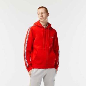 Lacoste Classic Fit Zipped Hoodie with Brand Stripes Punainen | WRE-032958
