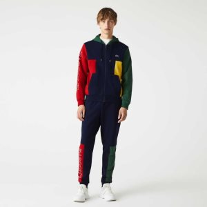Lacoste Colorblock Zippered Fleece Hoodie Laivastonsininen Sininen Punainen Vihreä Keltainen | TIC-570382