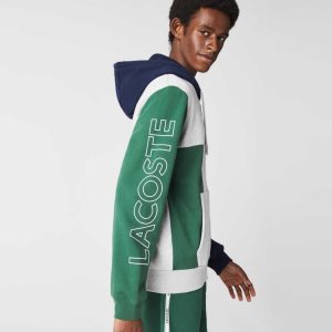 Lacoste Colorblock Zippered Fleece Hoodie Harmaat Vihreä Laivastonsininen Sininen Sininen | VSI-391024