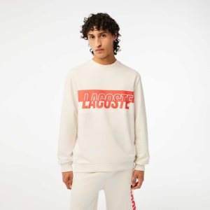 Lacoste Contrast Logo Print Fleece Sweatshirt Beige | EIP-159073