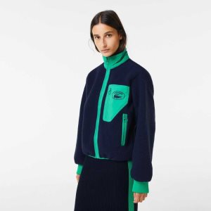 Lacoste Contrast Print Sherpa Fleece Laivastonsininen Sininen Vihreä | OGF-410963