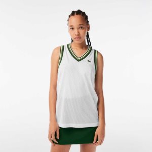 Lacoste Contrast V Neck Tank Valkoinen | KZU-397586