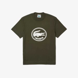 Lacoste Crew Neck 3D Printed logo Puuvilla Khaki Vihreä | GLM-452910