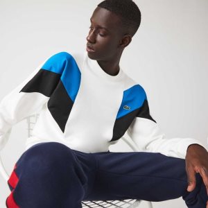 Lacoste Crew Neck Colorblock Design Puuvilla Fleece Valkoinen Sininen Mustat | MGX-162875