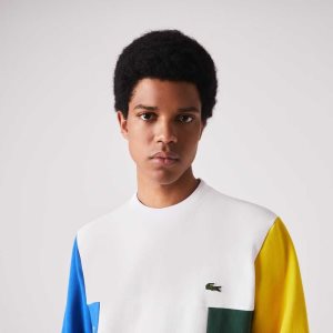 Lacoste Crew Neck Colorblock Puuvilla Fleece Valkoinen Sininen Keltainen Vihreä | VHQ-352769