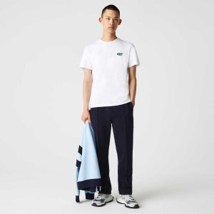 Lacoste Crew Neck Colored Crocodiles Organic Puuvilla Valkoinen | TKD-940315