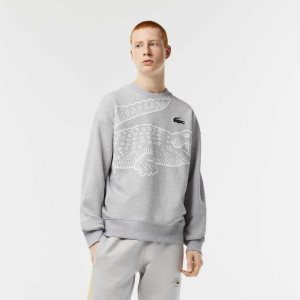 Lacoste Crew Neck Loose Fit Croc Print Harmaat | RSD-306271