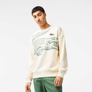 Lacoste Crew Neck Loose Fit Croc Print Valkoinen | KPO-706814