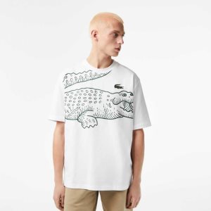 Lacoste Crew Neck Loose Fit Crocodile Print Valkoinen | APT-750648