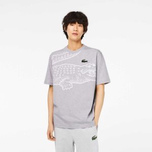 Lacoste Crew Neck Loose Fit Crocodile Print Harmaat | DJO-961304