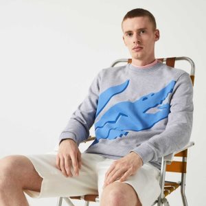 Lacoste Crew Neck Print Organic Puuvilla Fleece Harmaat | RHN-456039