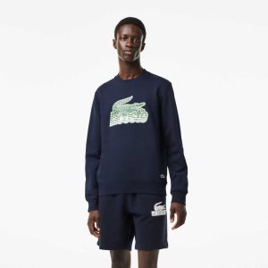 Lacoste Crew Neck Unbrushed Fleece Sweatshirt Laivastonsininen Sininen | WCR-795036