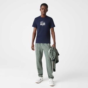 Lacoste Crocodile Branding Crew Neck Puuvilla Laivastonsininen Sininen | EIL-683297