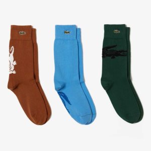 Lacoste Crocodile Pattern Sock Three-Pack Ruskea Valkoinen Vihreä Mustat Sininen | XYF-437189