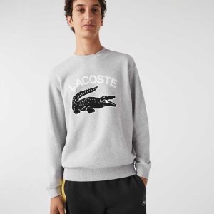 Lacoste Crocodile Print Crew Neck Harmaat | ZEI-524317