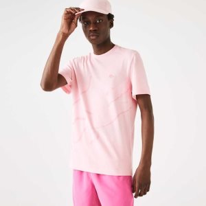 Lacoste Crocodile Print Crew Neck Stretch Organic Puuvilla Pinkki | BRW-698037