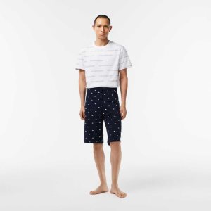 Lacoste Crocodile Print Puuvilla Jersey Pajama Laivastonsininen Sininen Valkoinen | HBK-096871