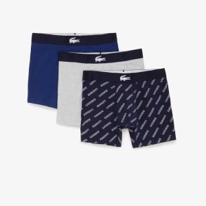 Lacoste Crocodile Vyötärö Long Bokserin Brief 3-Pack Laivastonsininen Sininen Valkoinen Harmaat Laivastonsininen Sini | RHS-490876