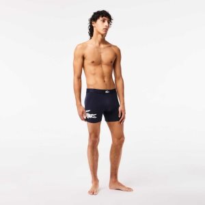 Lacoste Crocodile Vyötärö Long Stretch Puuvilla Bokserin Brief 3-Pack Laivastonsininen Sininen Valkoinen Harmaat Laivastonsininen Sini | HWK-574381