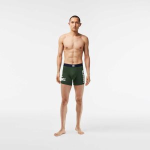 Lacoste Crocodile Vyötärö Long Stretch Puuvilla Bokserin Brief 3-Pack Vihreä Laivastonsininen Sininen Valkoinen | PMH-935462