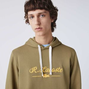 Lacoste Embroidered Lettering Hupullinen Puuvilla Fleece Khaki Vihreä | SKL-840175
